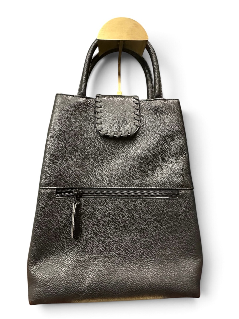 Vintage Yves Saint Laurent Black Leather Whipstitch Top Handle Tote